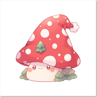 Kawaii Christmas Mushroom Posters and Art